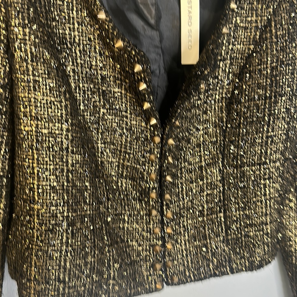 New Mustard seed studded gold black tweed blazer S - Picture 3 of 7